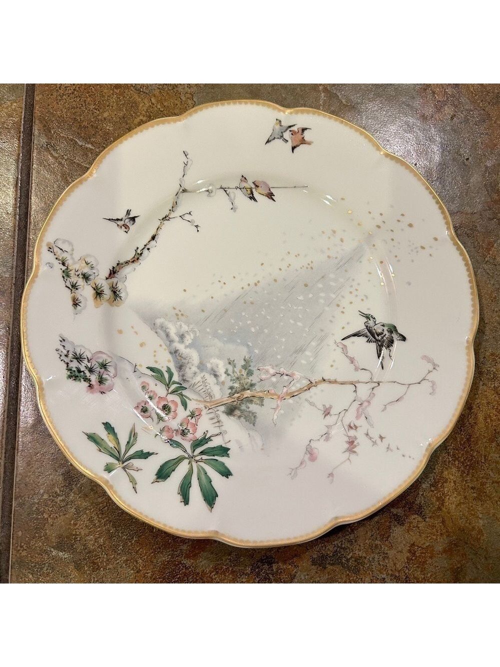 Haviland Limoges “Hiver” Theatre des Saisons Dinner Plate 10” No Flaws Gold Edge
